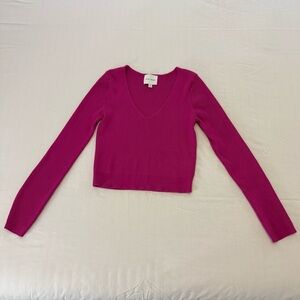 Pink Rose Ribbed Knit Long Sleeve Cropped Sweater Top – Size L